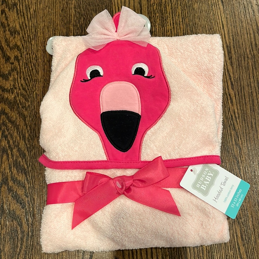 Hudson Baby Hooded Flamingo Towel NWT